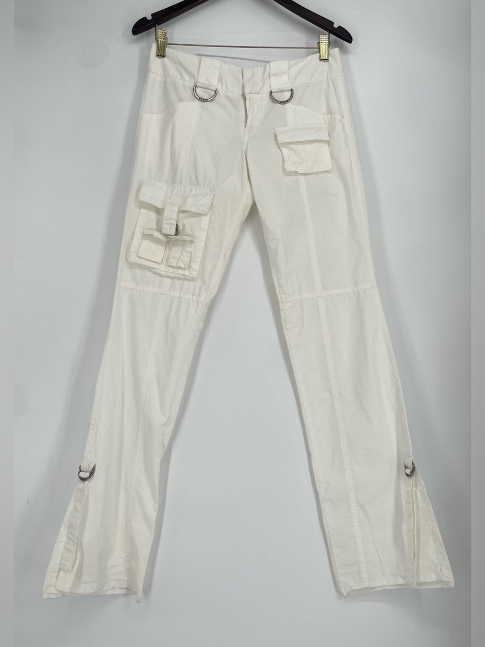 Y2K Guess Jeans White Low Rise Cargo Pants Lightweight 100% Cotton Straight Leg